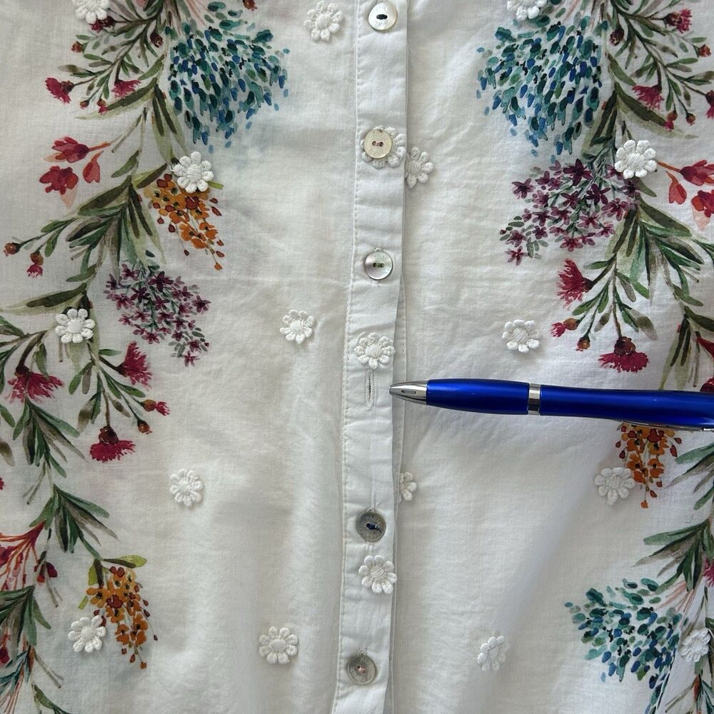 FARM RIO Louise Floral Print Womens Sz S Blouse Embroidery Puff Sleeves Romantic - Picture 14 of 14
